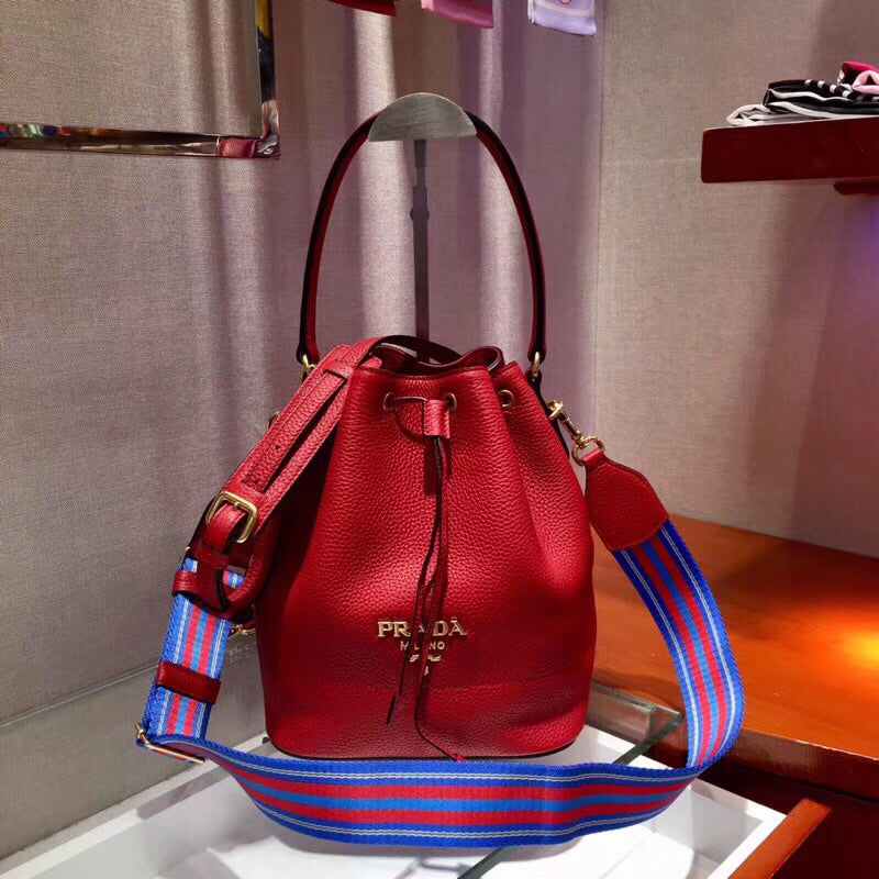 Prada Bag In Grained Calfskin Red Bucket Bucket Bag