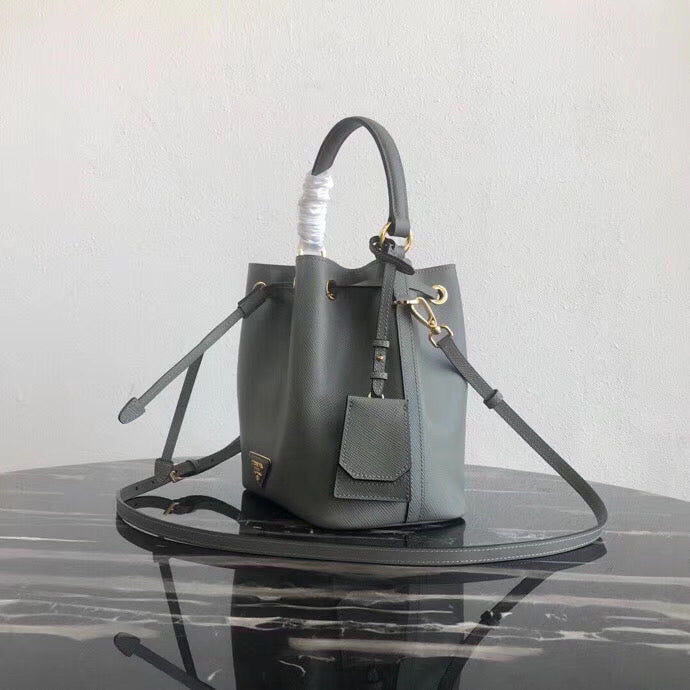 Prada Bag In Grey Leather Saffiano Gray Bucket Bag