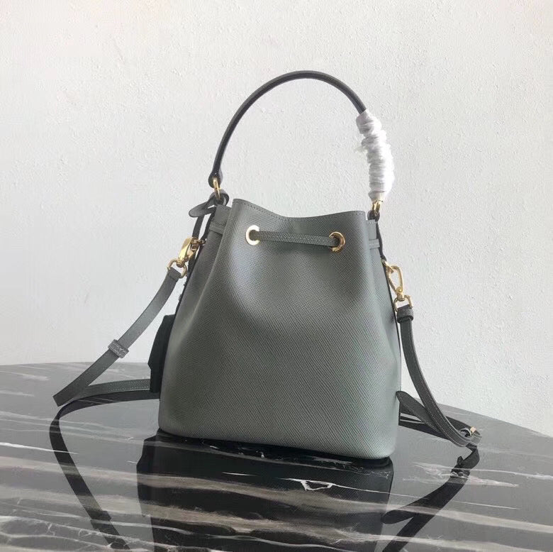 Prada Bag In Grey Leather Saffiano Gray Bucket Bag