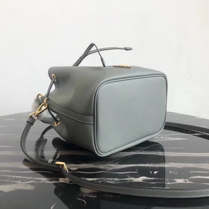 Prada Bag In Grey Leather Saffiano Gray Bucket Bag