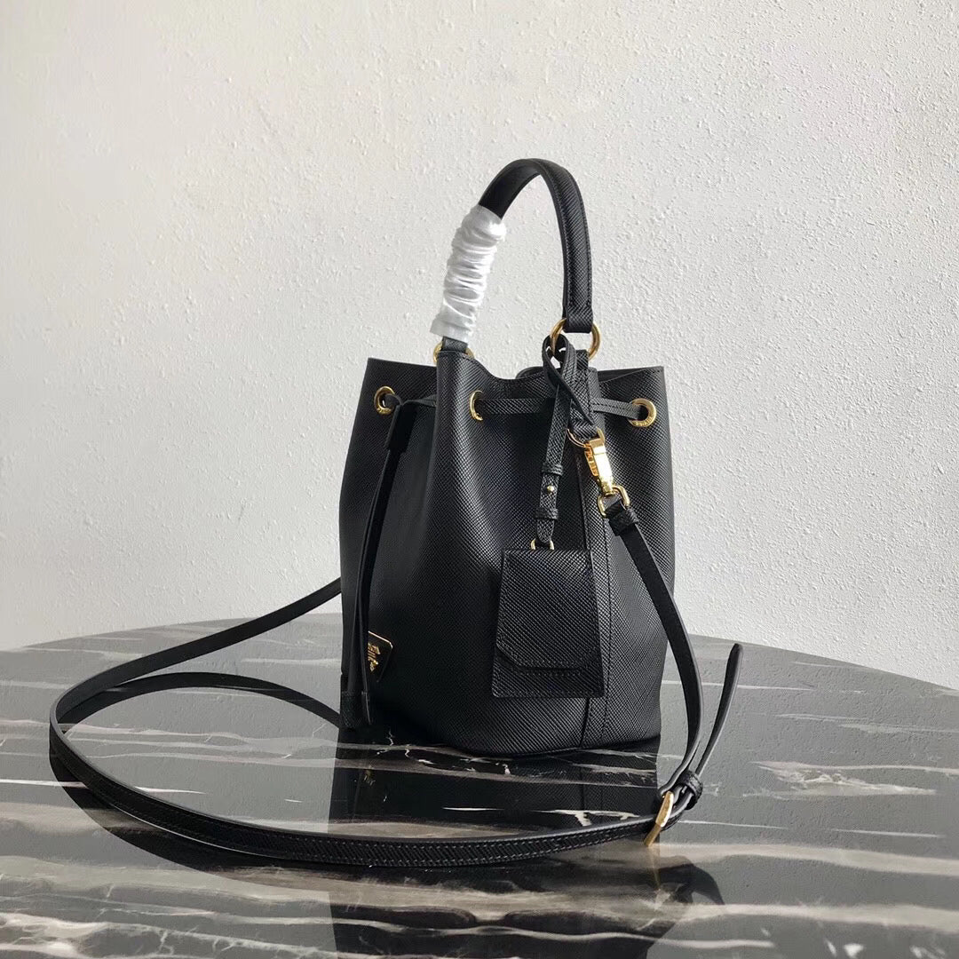Prada Bag In Leather Saffiano Black Bucket Bag