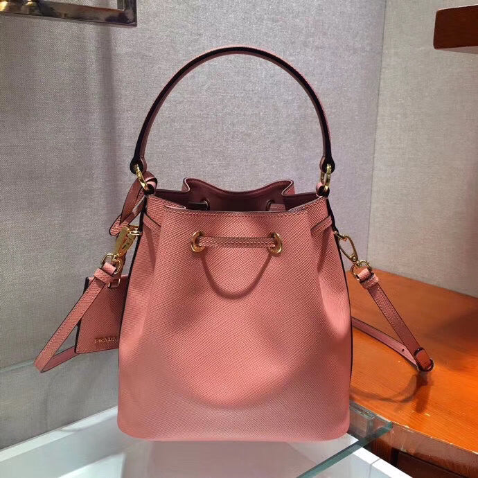 Prada Bag In Leather Saffiano Pink Bucket Bag