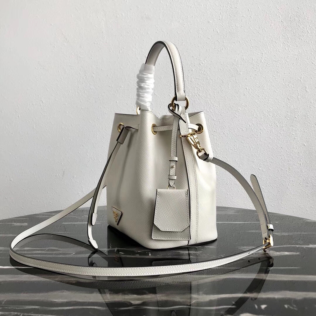 Prada Bag In Leather Saffiano White Bucket Bag