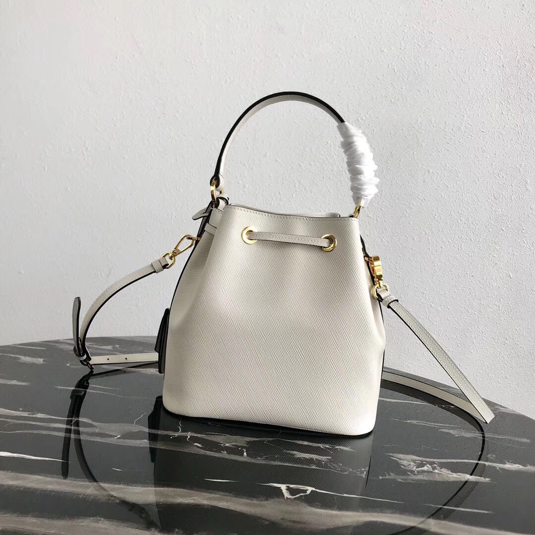 Prada Bag In Leather Saffiano White Bucket Bag