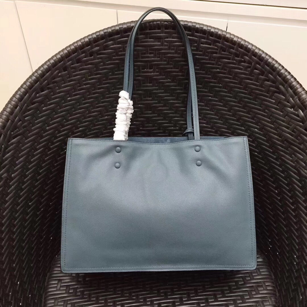 Prada Etiquette Tote Bag In Calf Leather Blue
