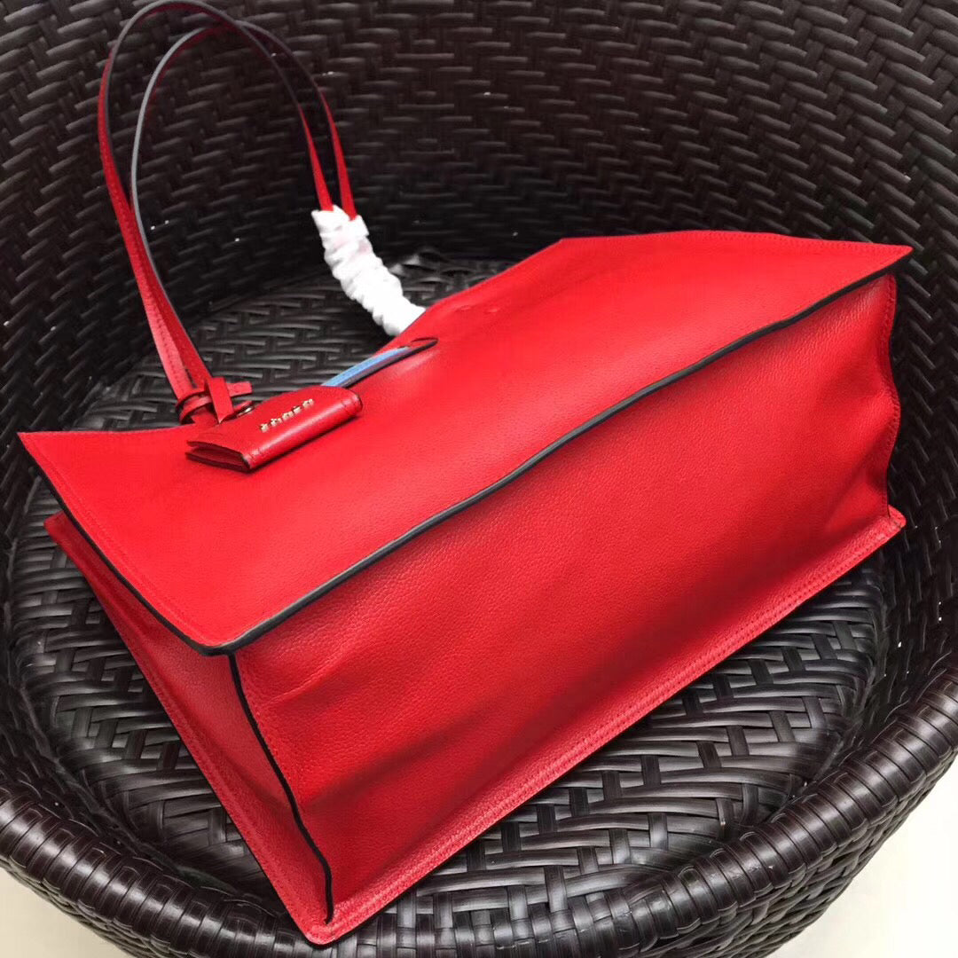 Prada Etiquette Tote Bag In Calf Leather Red