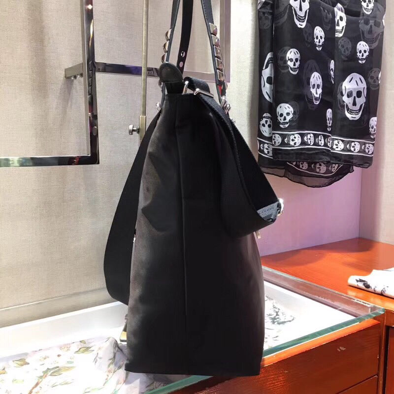 Prada Tote Bag With Studded Handles Nylon Black
