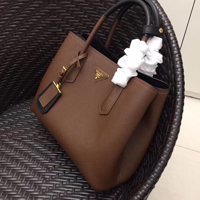 Prada Bicolor Double Palisander Bag Saffiano Medium Travel Bag