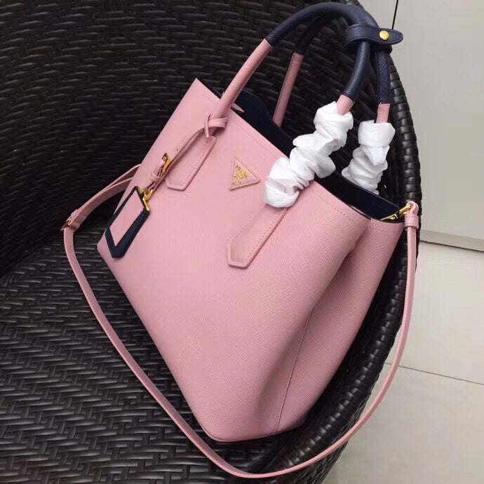 Prada Bicolor Double Bag Saffiano Pink Medium Travel Bag