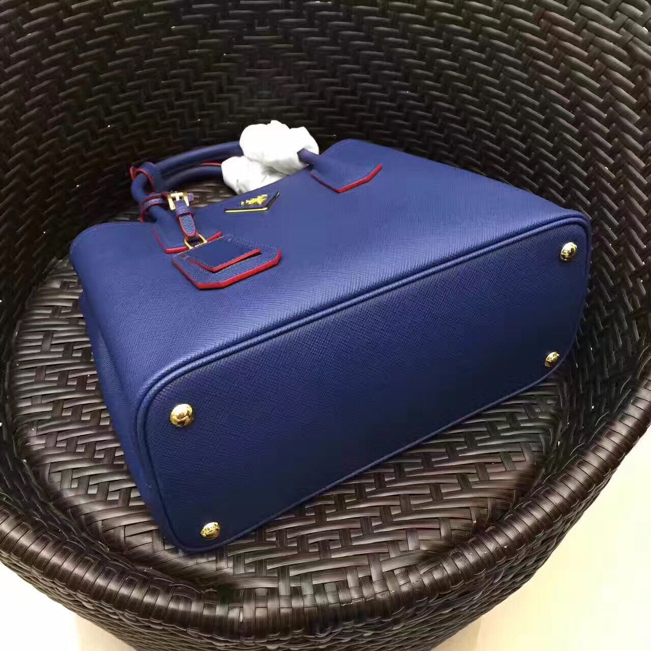 Prada Double Bag Saffiano Blue Medium Travel Bag