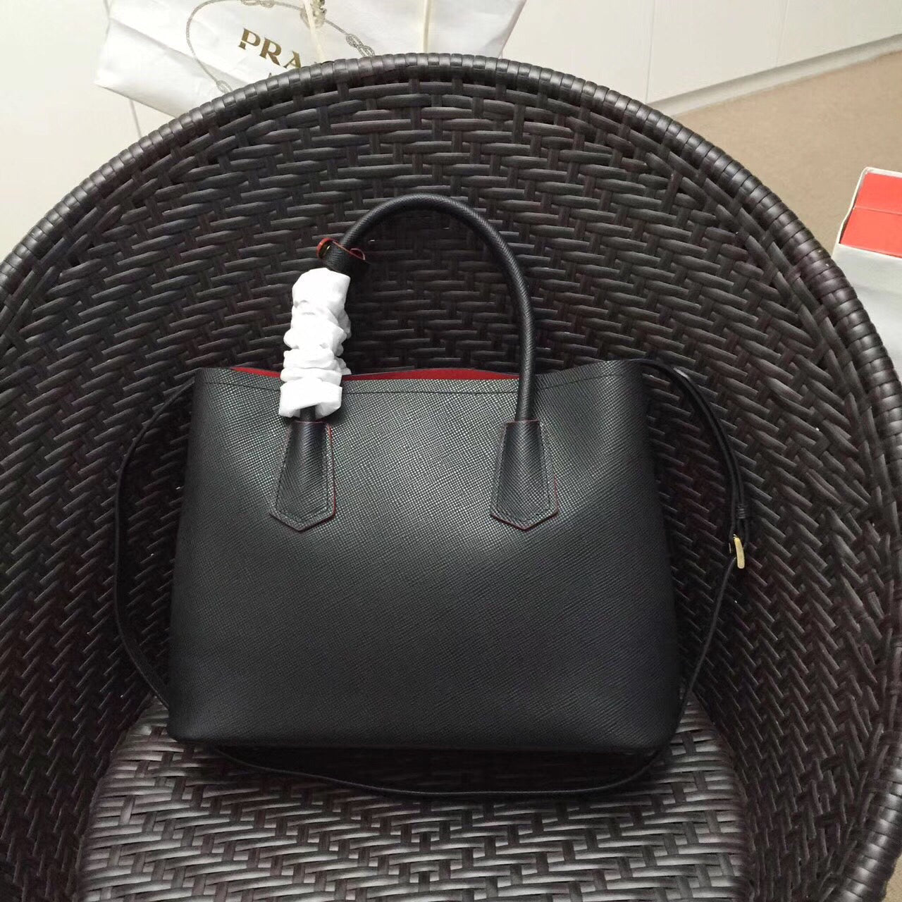 Prada Double Bag Saffiano Black Medium Travel Bag
