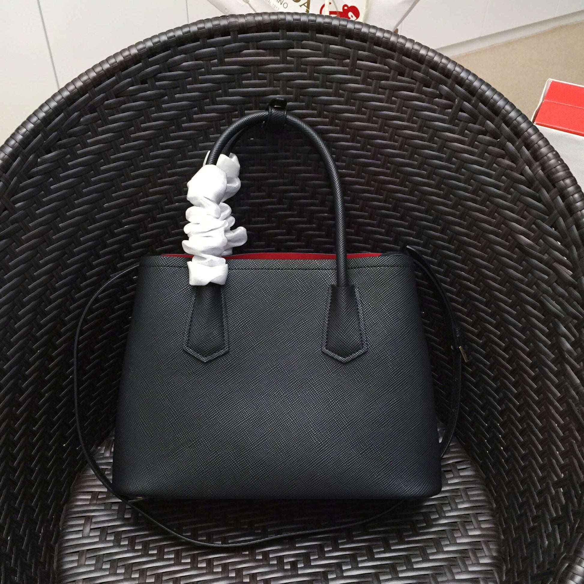 Prada Double Bag Saffiano Black Small Travel Bag