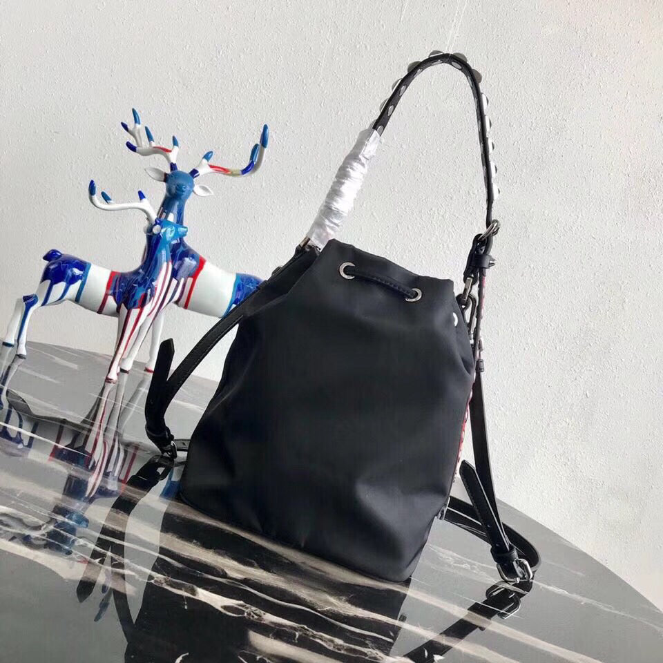 Prada Shoulder Bag In Nylon Black Bucket