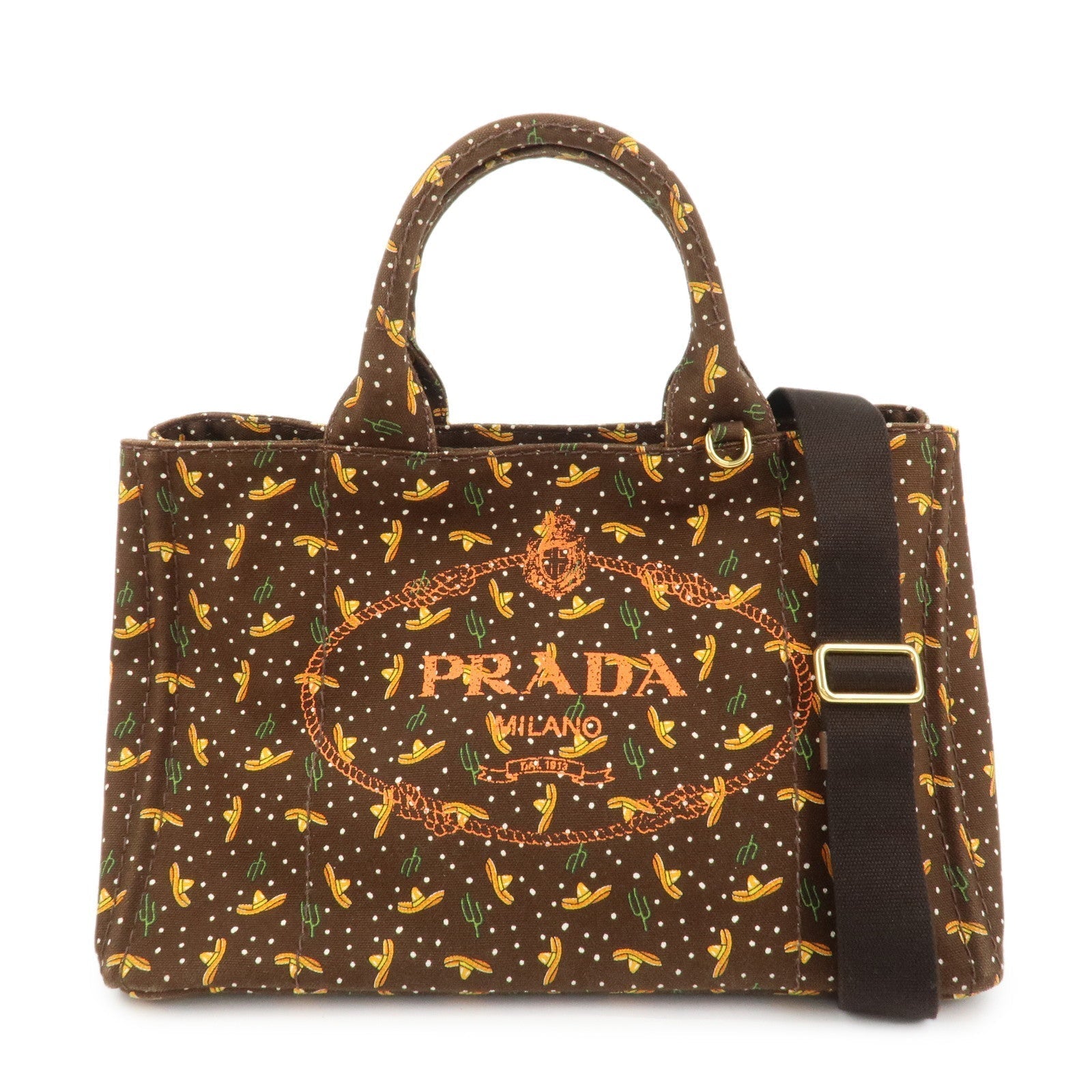 Shoulder Bag Canapa 2Way Bag Hand Bag Canvas Brown Orange