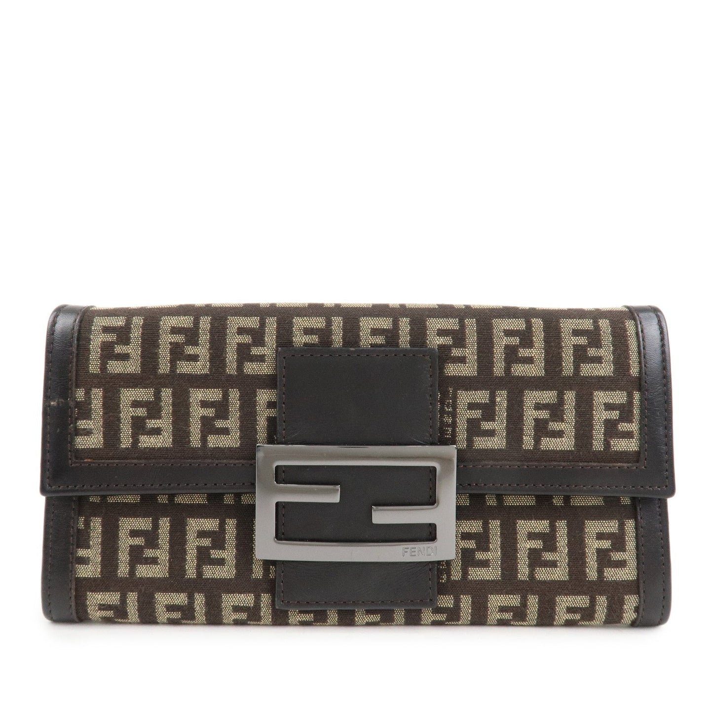 Zucchino Bi-Fold Long Wallet Dark d Leather Canvas Brown Handbag