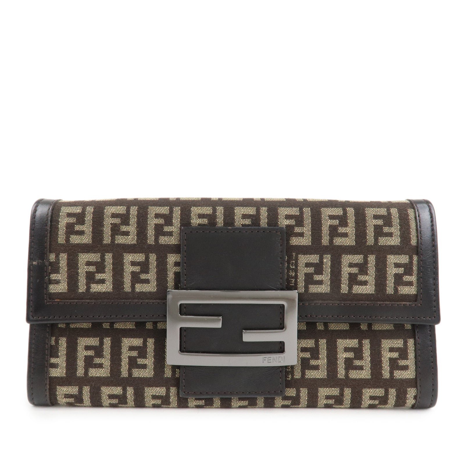 Zucchino Bi-Fold Long Wallet Dark d Leather Canvas Brown Handbag