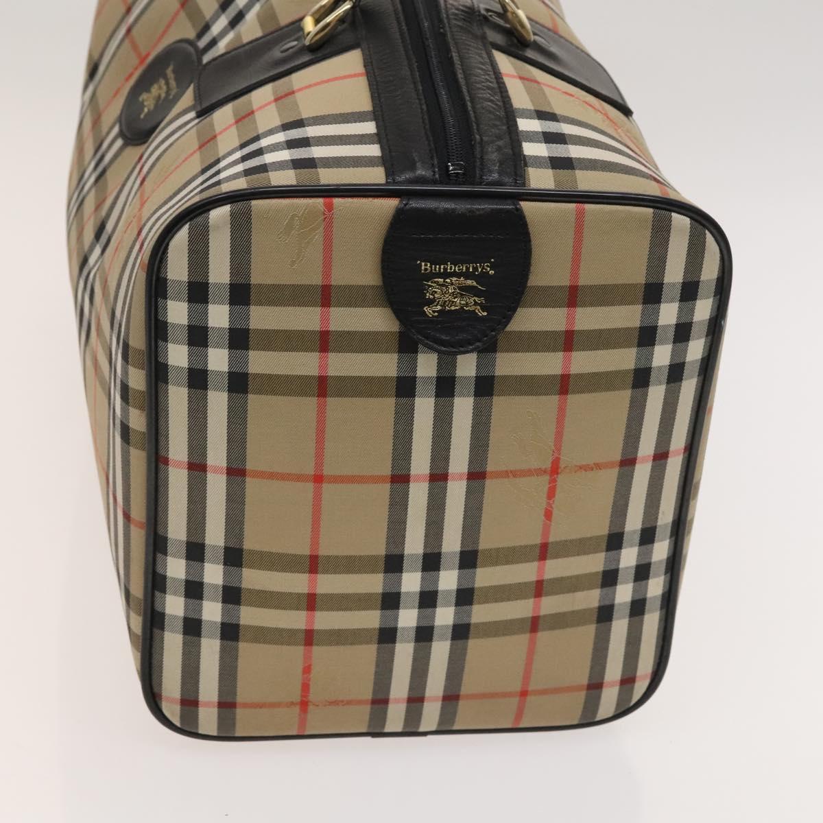 Burberry Nova Check Travel Bag Leather Canvas Beige