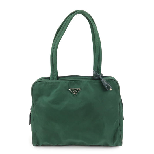 Tote Bag Triangle Shoulder Bag Leather Nylon Green