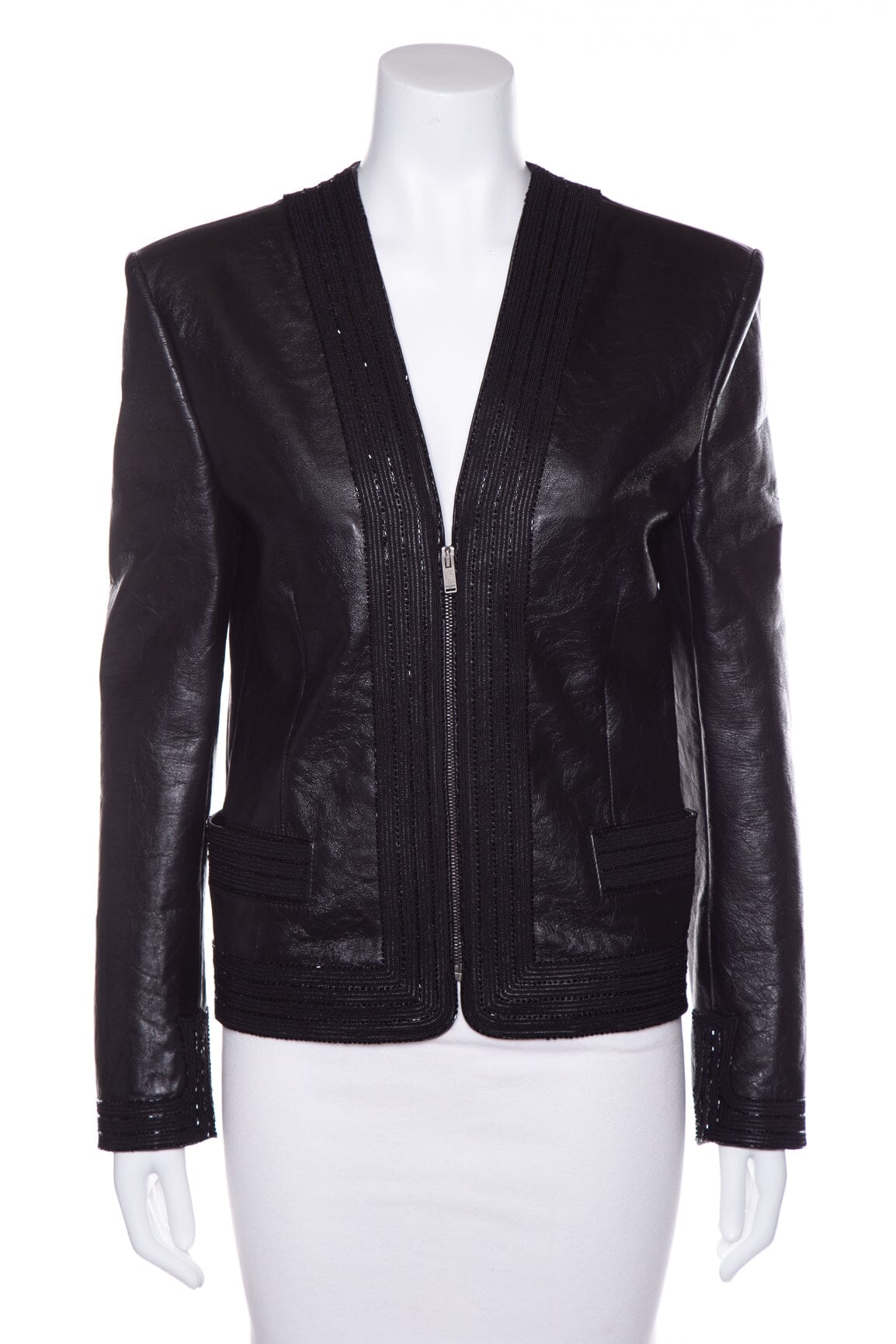 YSL Saint Laurent Embellished Blazer SZ S Leather Black Handbag
