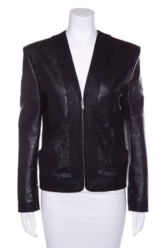 YSL Saint Laurent Embellished Blazer SZ S Leather Black Handbag