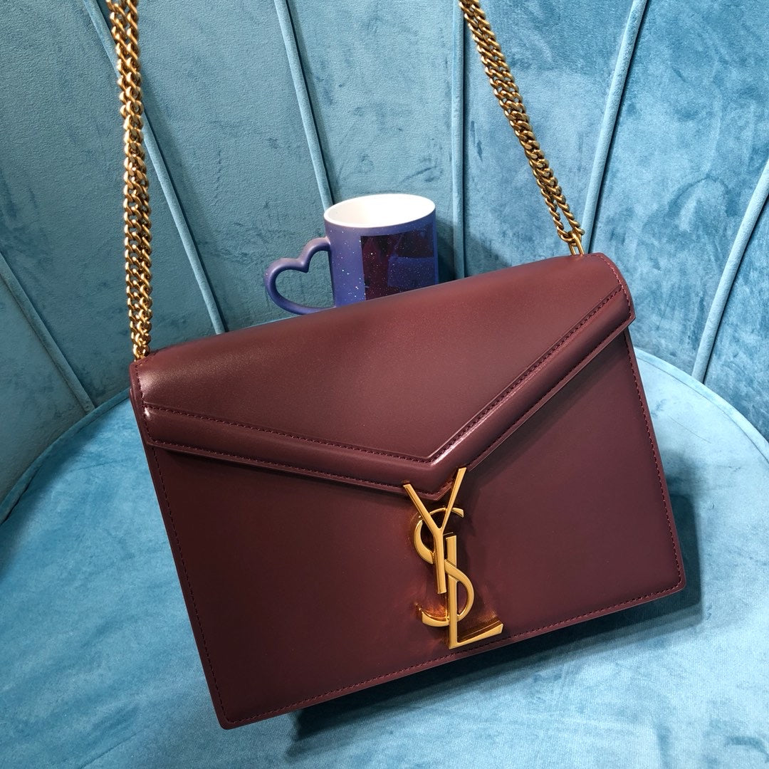 YSL Saint Laurent Cassandra Burgundy 8.7in 22cm Medium Chain Travel Bag