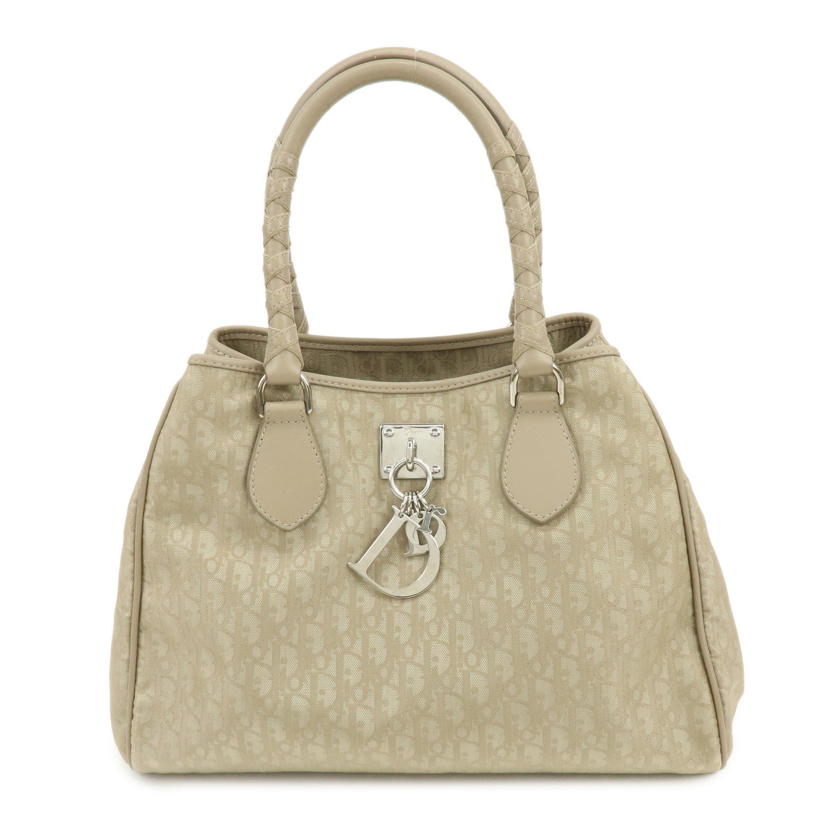 Dior Tote Bag Christian Romantic Trotter PVC Hand Leather Beige
