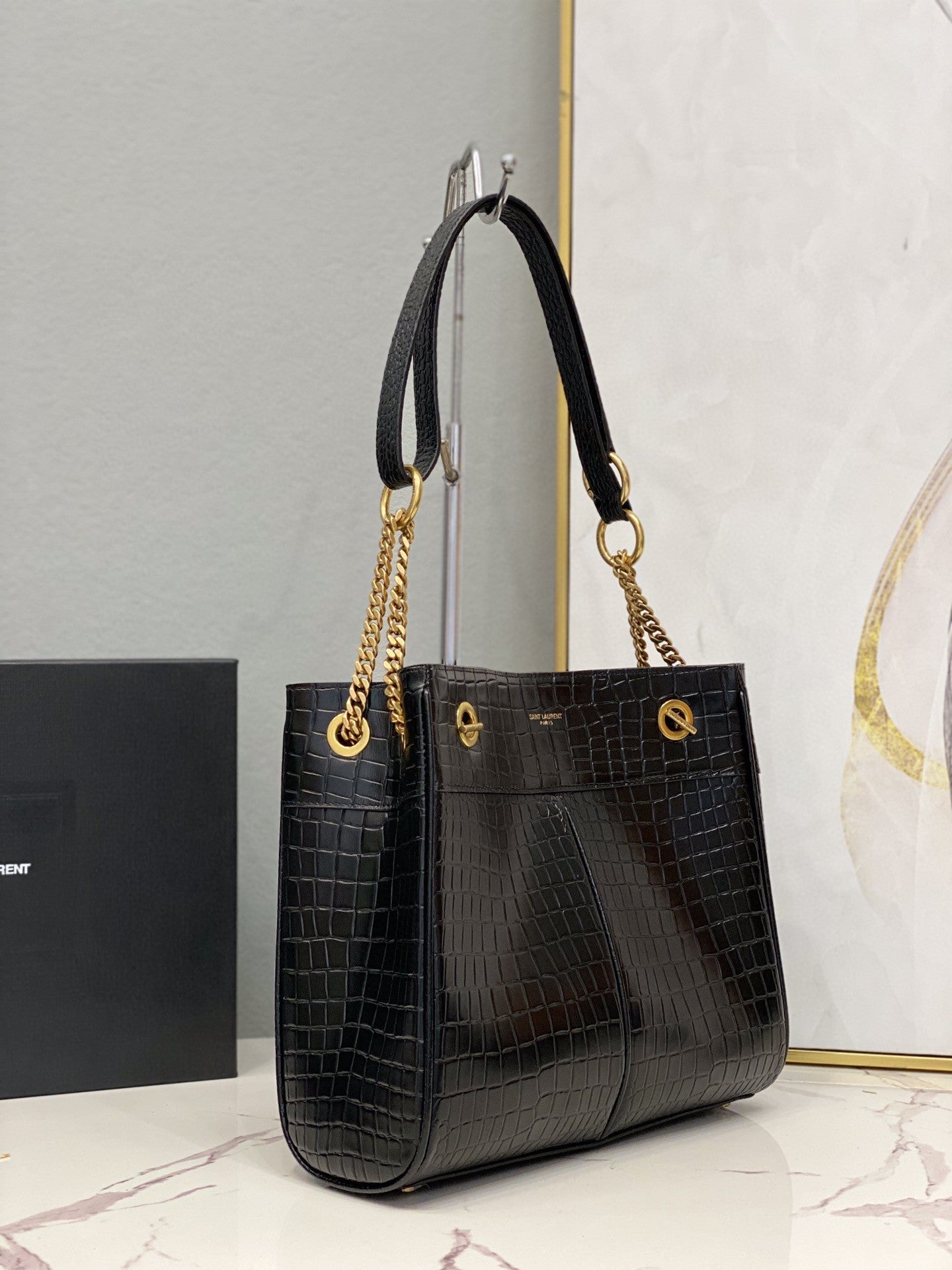 YSL Saint Laurent Claude-Effect 11in 28cm Black Tote Bag
