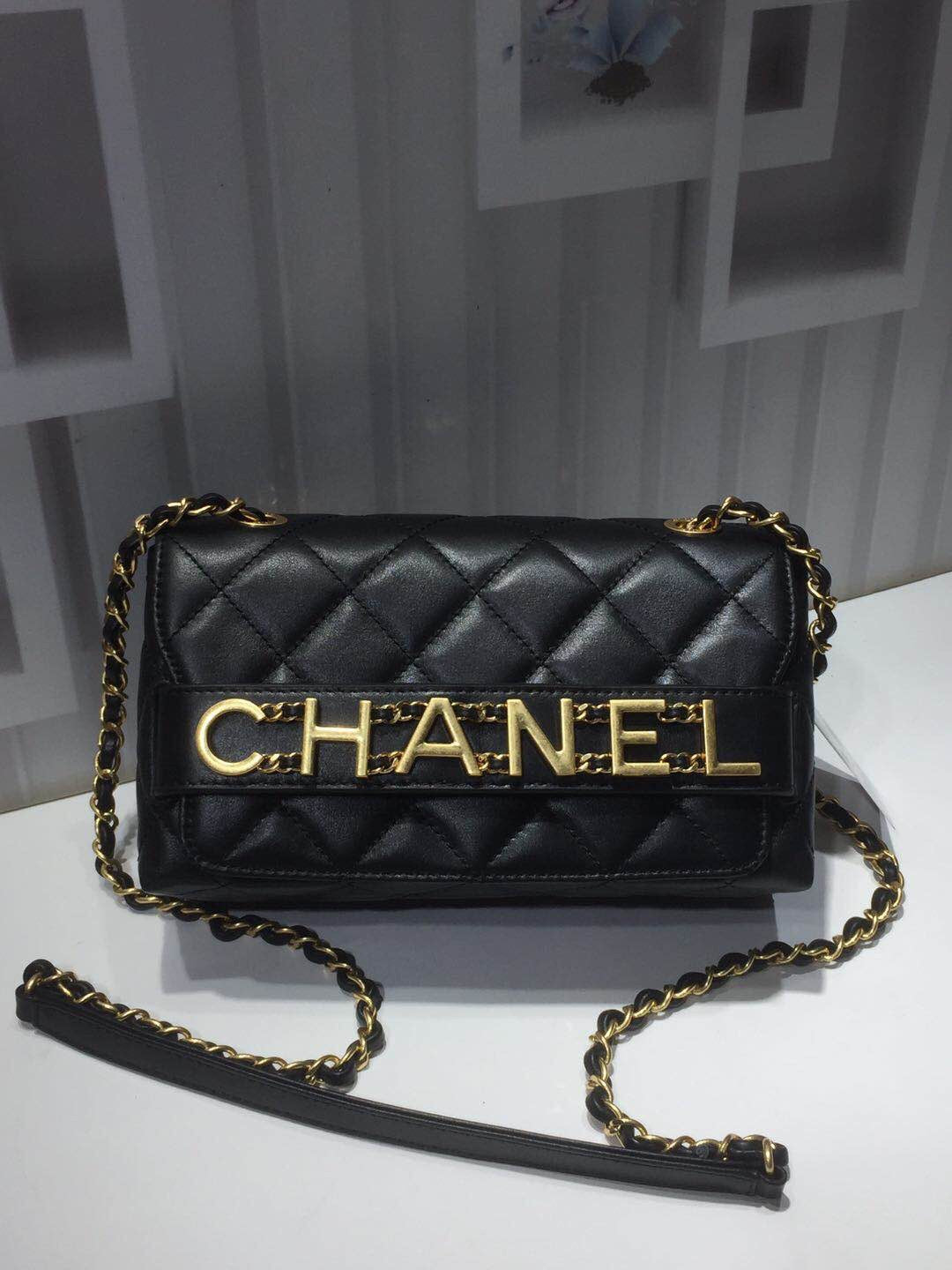 CHLFront Flap Hardware , ’s Black Gold Small Logo Shoulder Bag