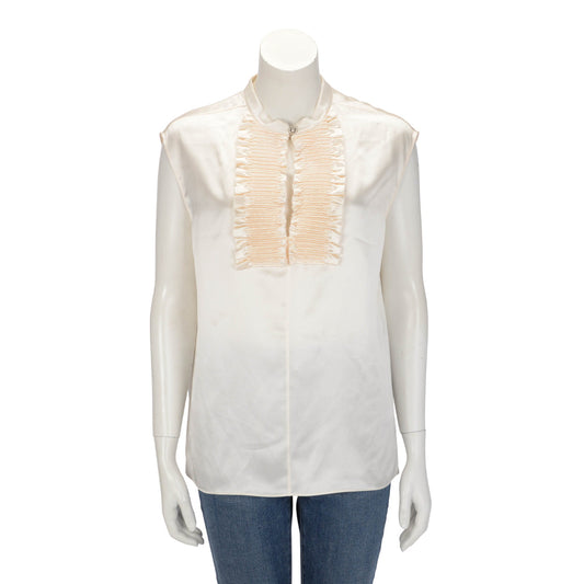 Chanel Ecru Silk Ruffled Sleeveless Top FR 40 Accessory