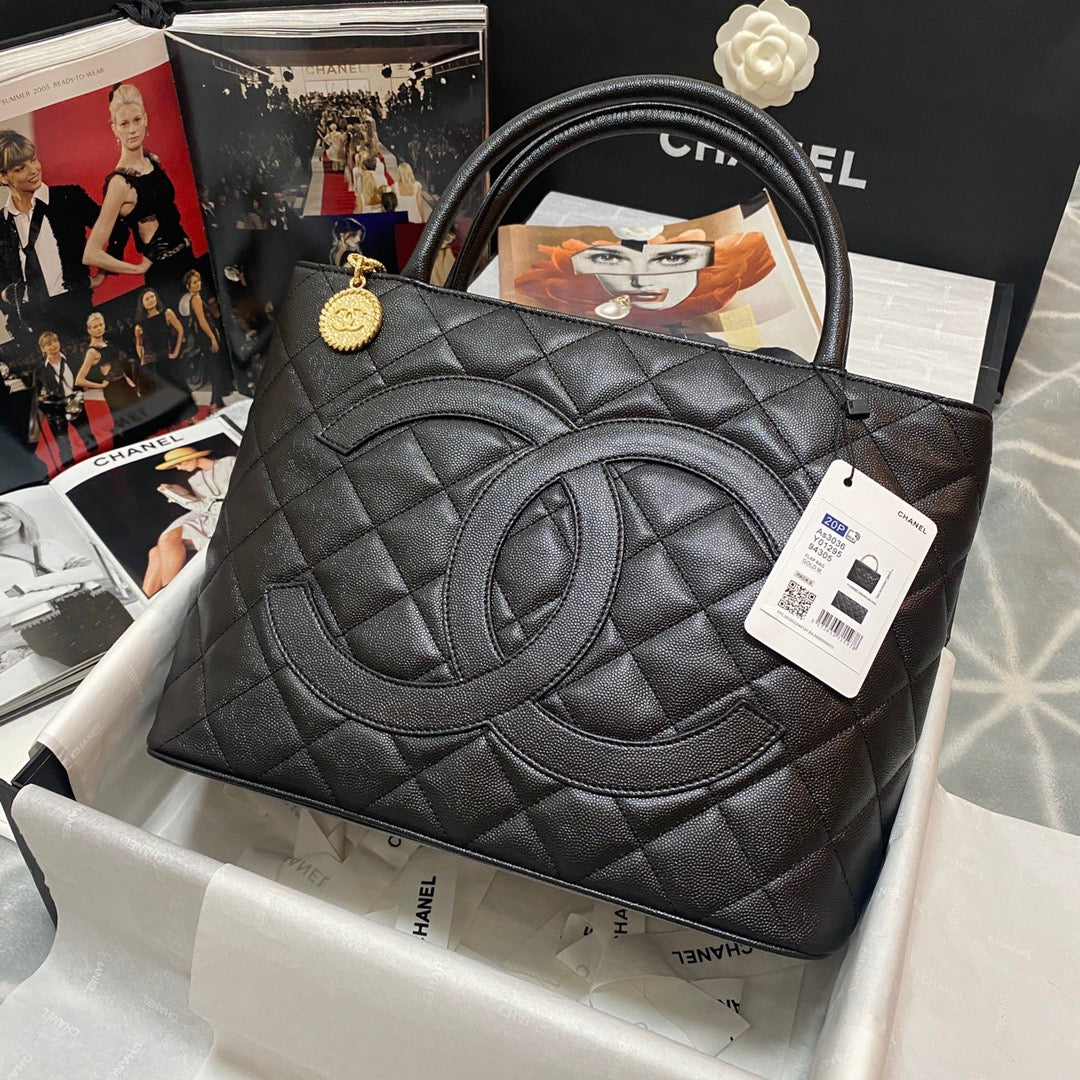Chlmedallion Tote Hardware Caviar For Women Handbags Black Gold Shoulder Bag