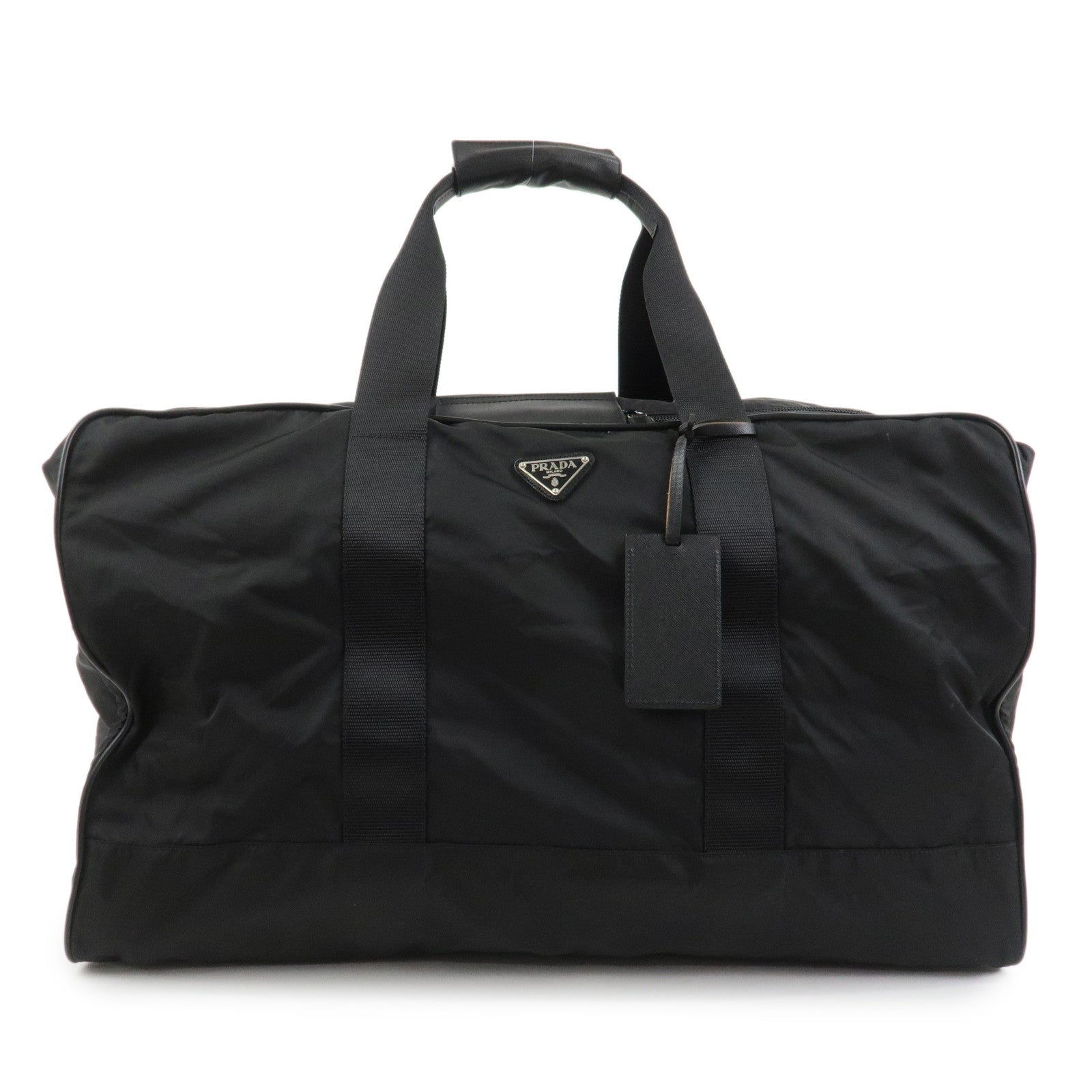 Triangle Boston Bag Hand Bag Leather Nylon Saffiano Handbag