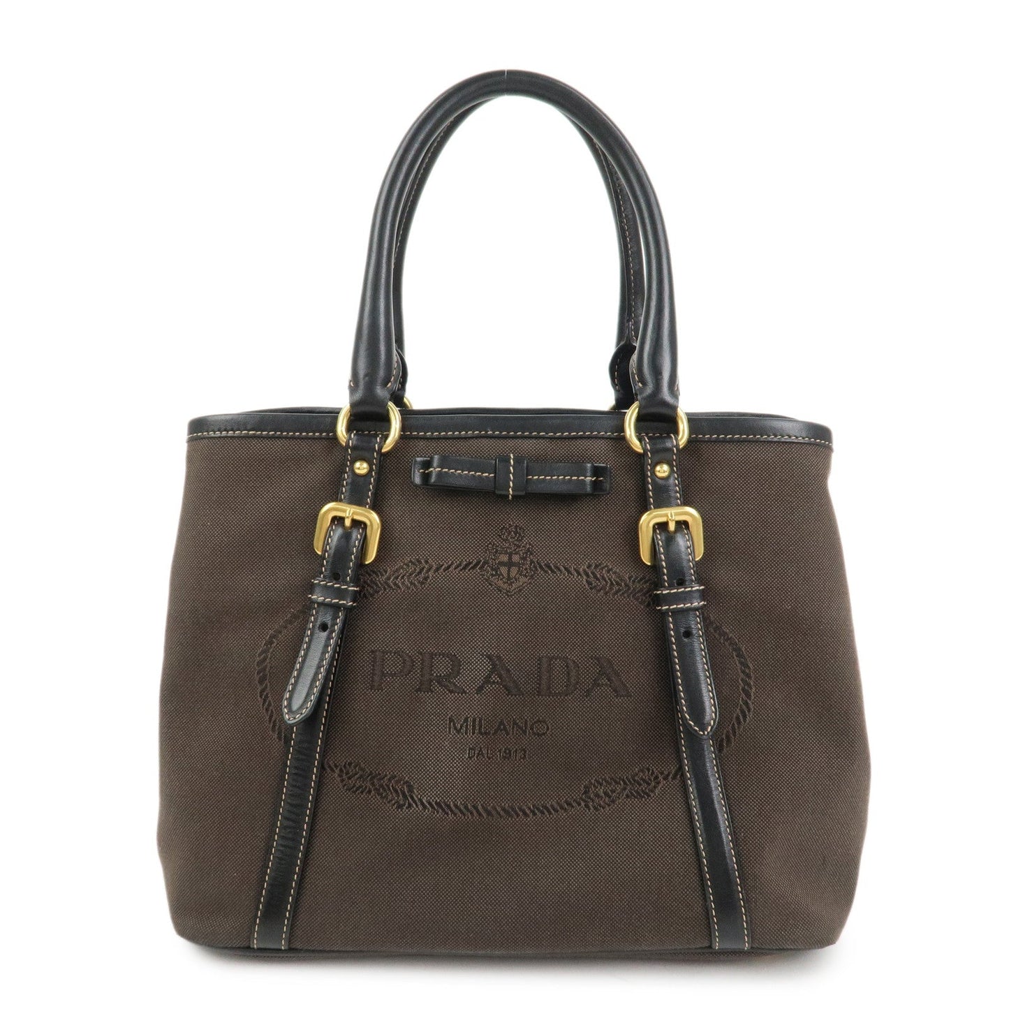 Tote Bag Jacquard 2Way Bag Hand Bag Leather Brown