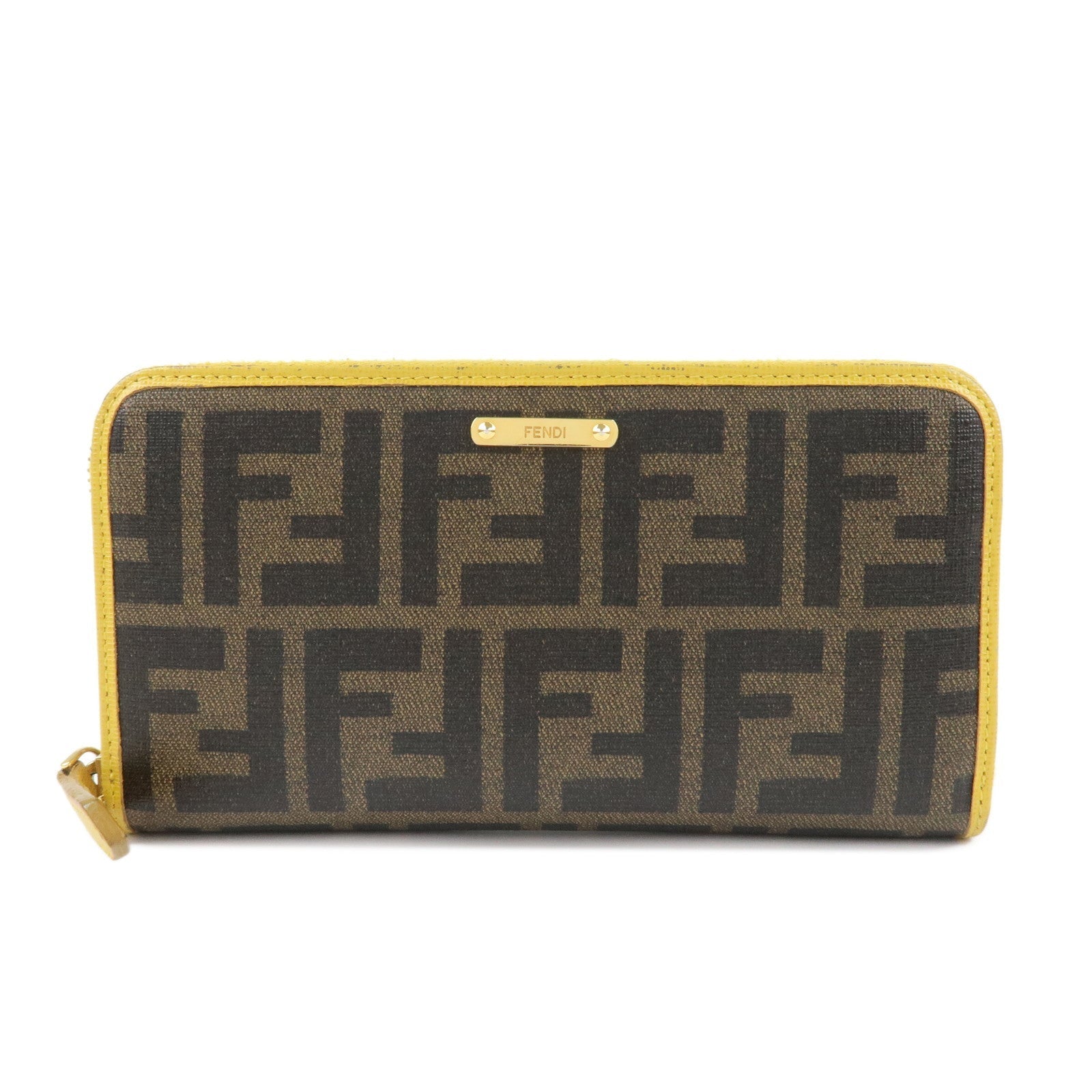 Zucca PVC Round Zippy Long Wallet d Leather Brown Yellow Handbag