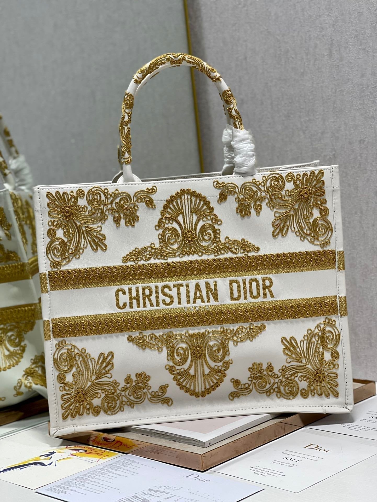 Book Cd White Gold Large Book Tote Bag