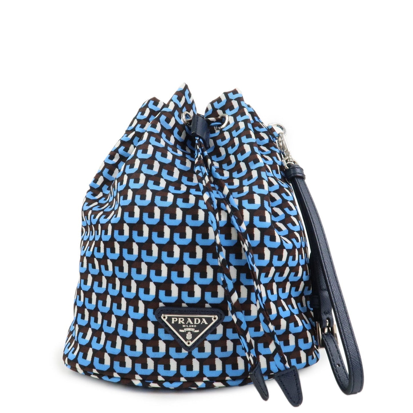 Triangle Drawstring Bag Wristlet Leather Nylon Logo Handbag