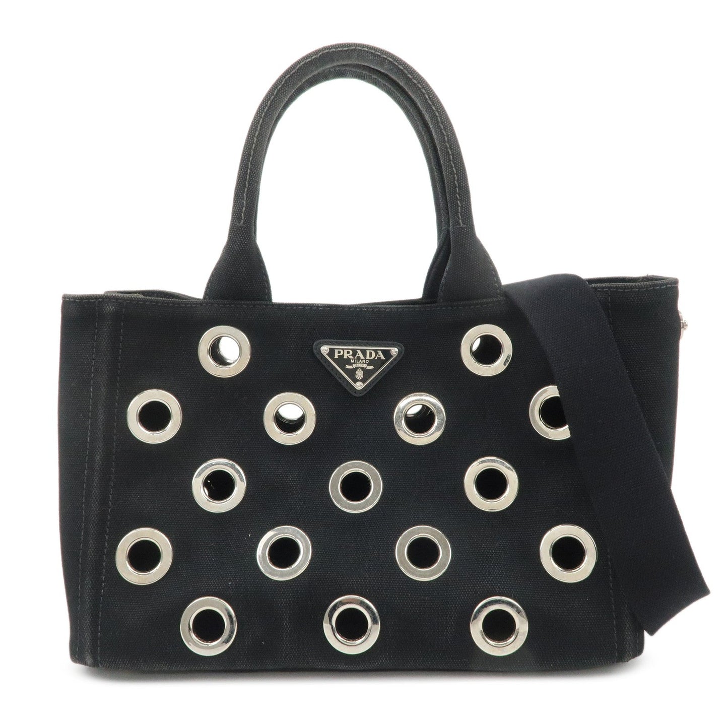 Shoulder Bag Canapa Grommet 2Way Bag Hand Canvas Black Mini