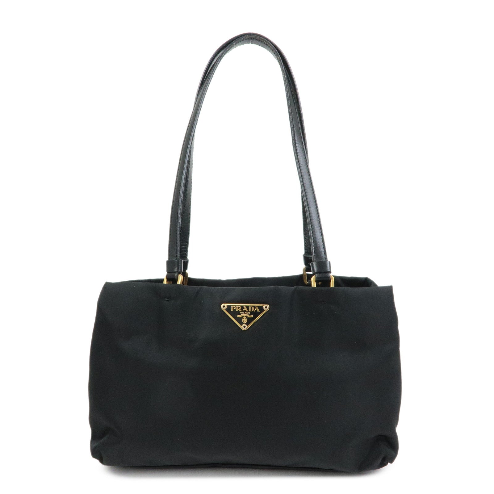 Tote Bag Triangle Hand Shoulder Bag Leather Nylon Black