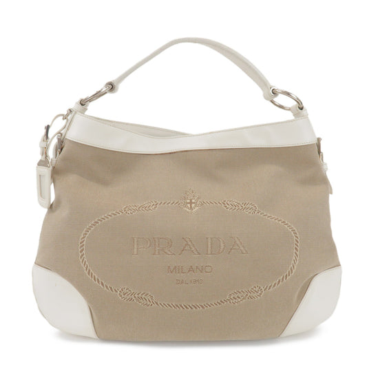 Shoulder Bag Jacquard Hand Bag Ivory Leather Canvas Beige