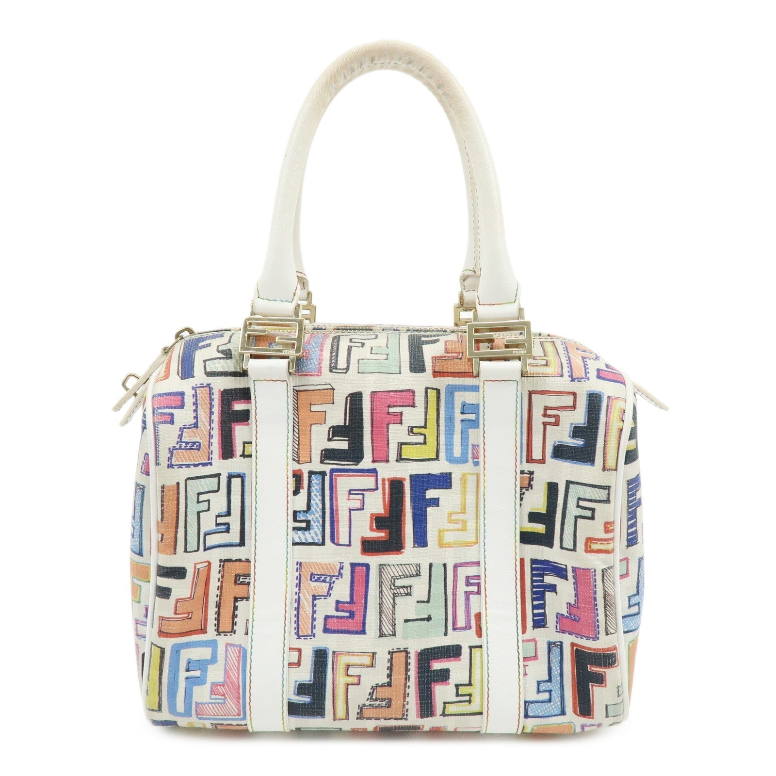 Zucca PVC Boston Bag Leather Canvas White Handbag