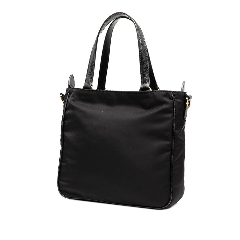 Prada 1Bg308 2Way Bag Leather Nylon Travel Bag