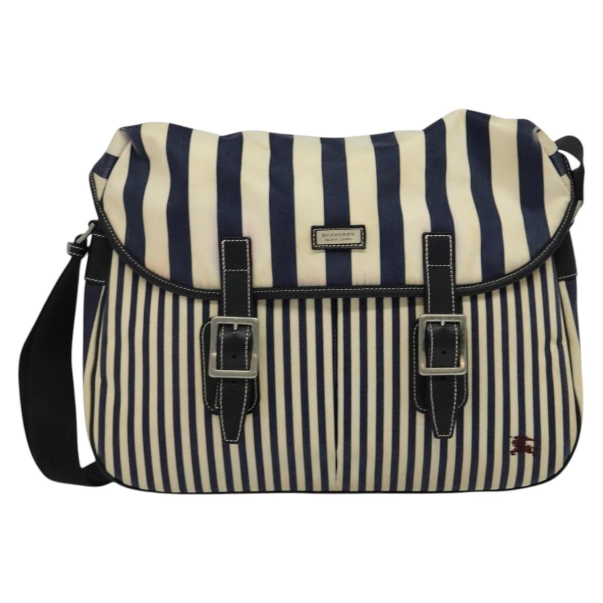 Burberry Label Shoulder Bag Canvas Black White
