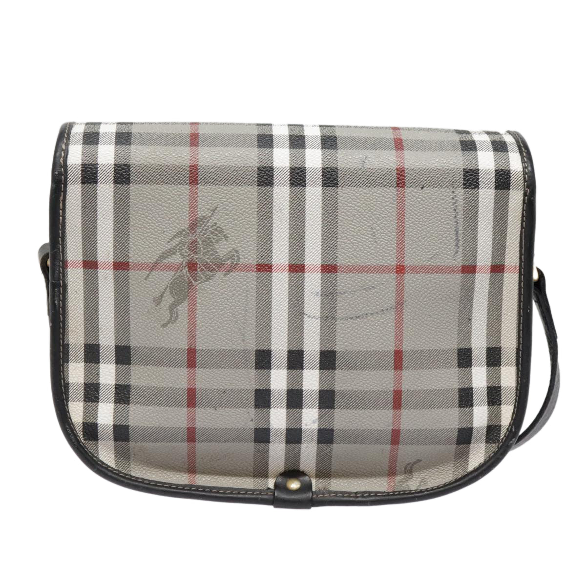 Burberry Nova Check Grey Shoulder Bag Leather Gray