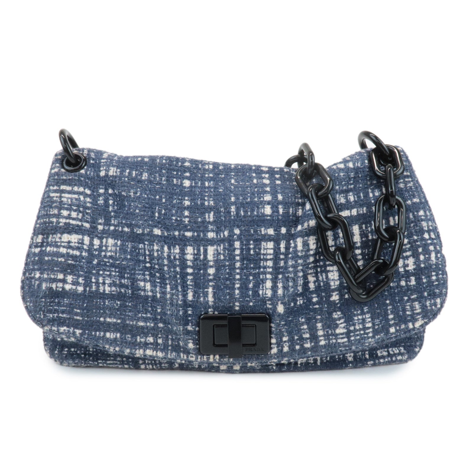 Shoulder Bag Tweed Plastic d Leather White Navy