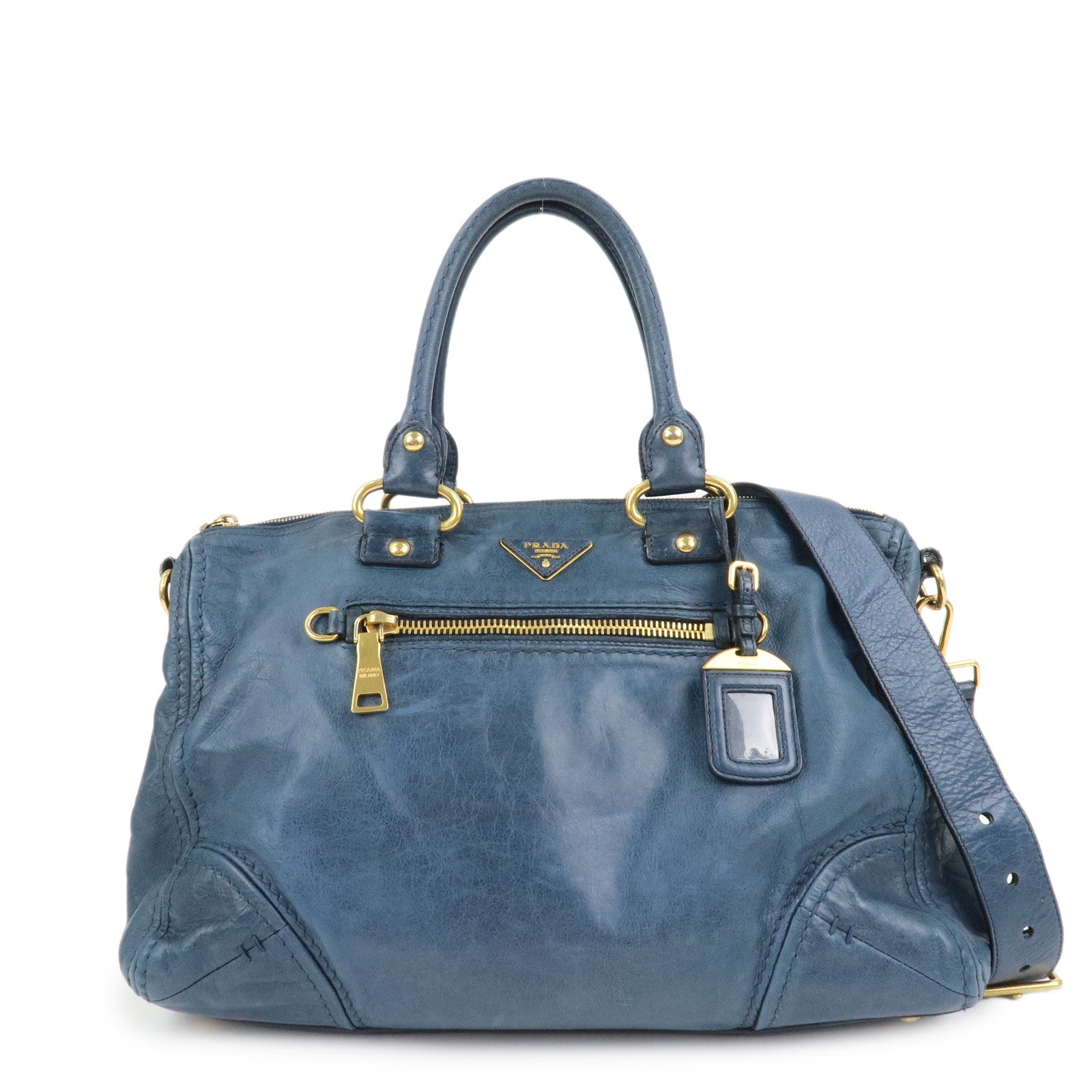 Shoulder Bag 2Way Bag Hand Bag Leather Blue Logo