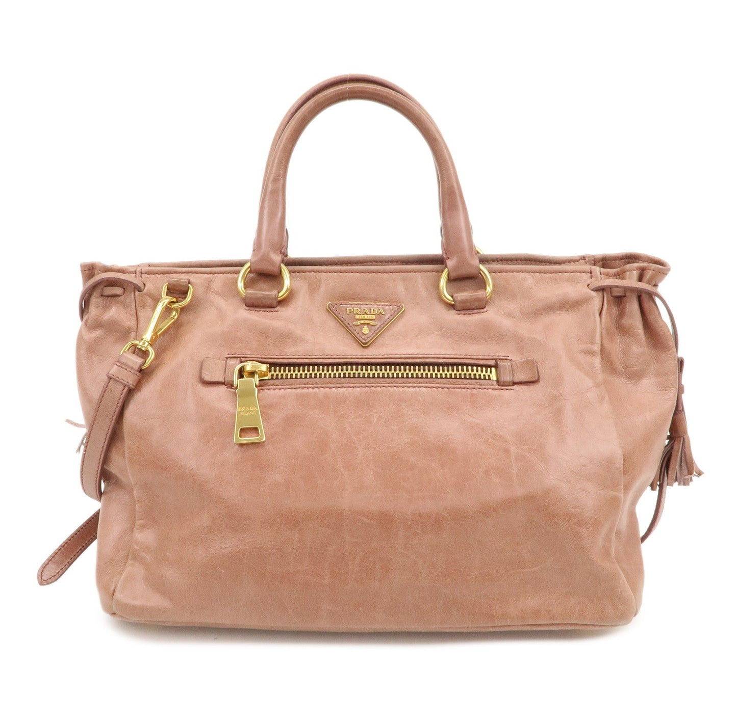 Shoulder Bag Triangle 2Way Hand Bag Leather Pink Logo