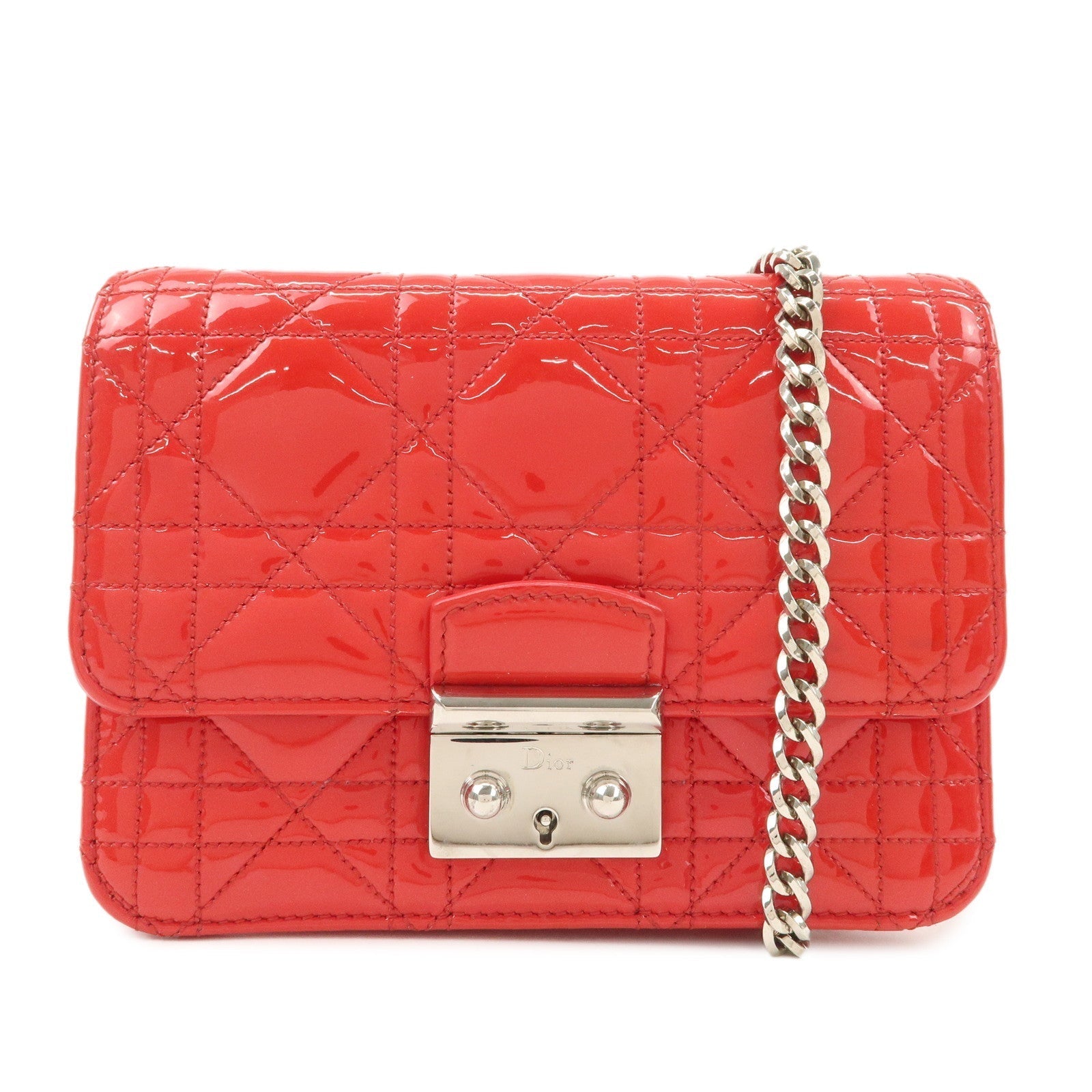 Dior Shoulder Bag Christian Cannage COW d Leather Patent Red