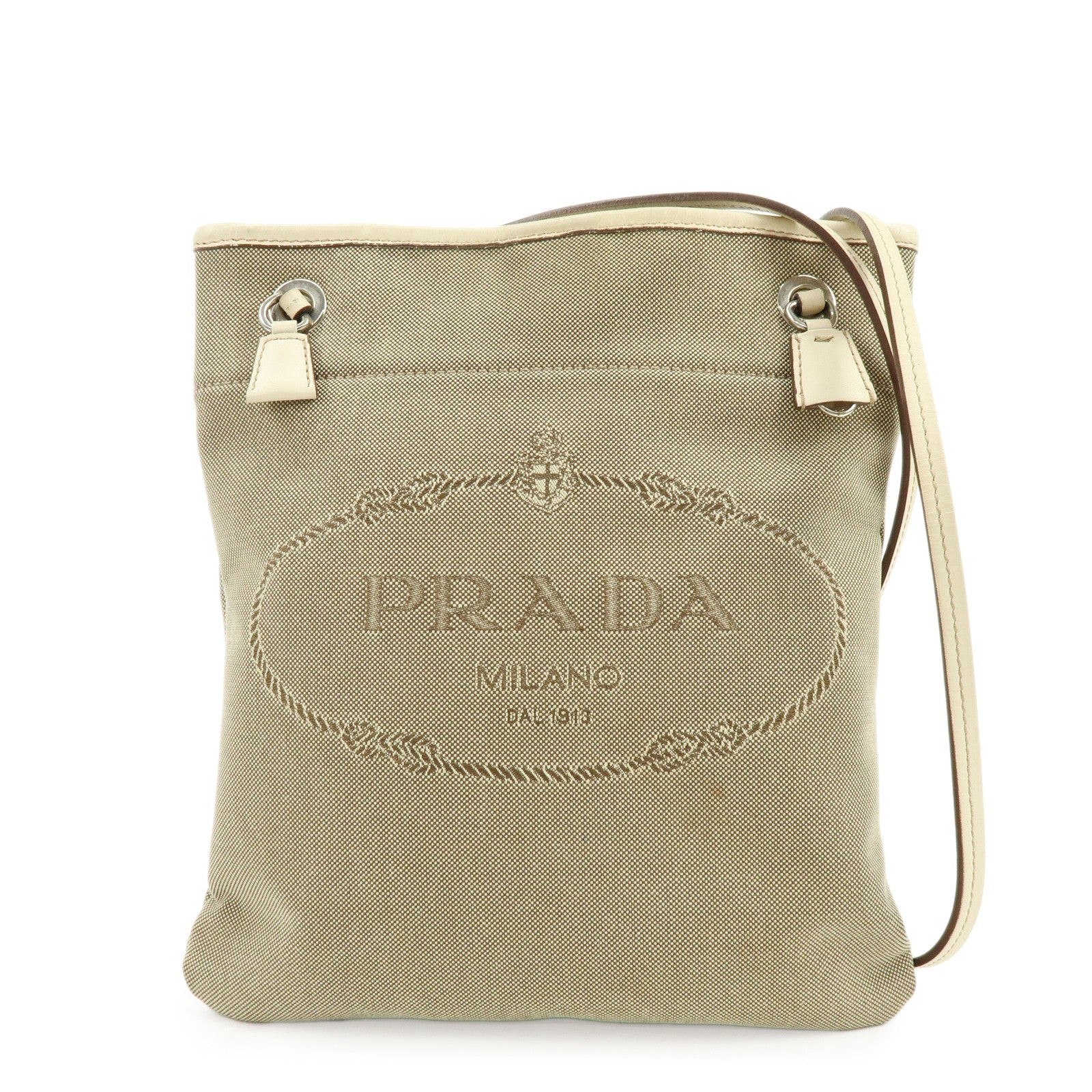Crossbody Bag Jacquard Shoulder Bag Leather Beige Logo