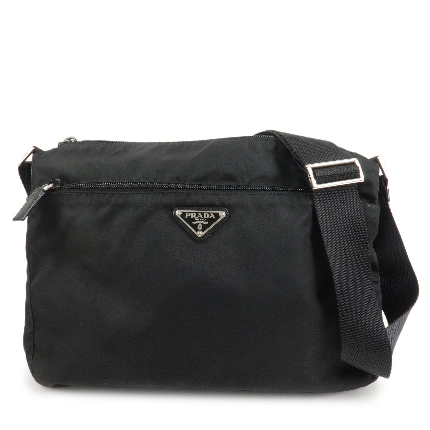Shoulder Bag Triangle 5 Leather Nylon Black