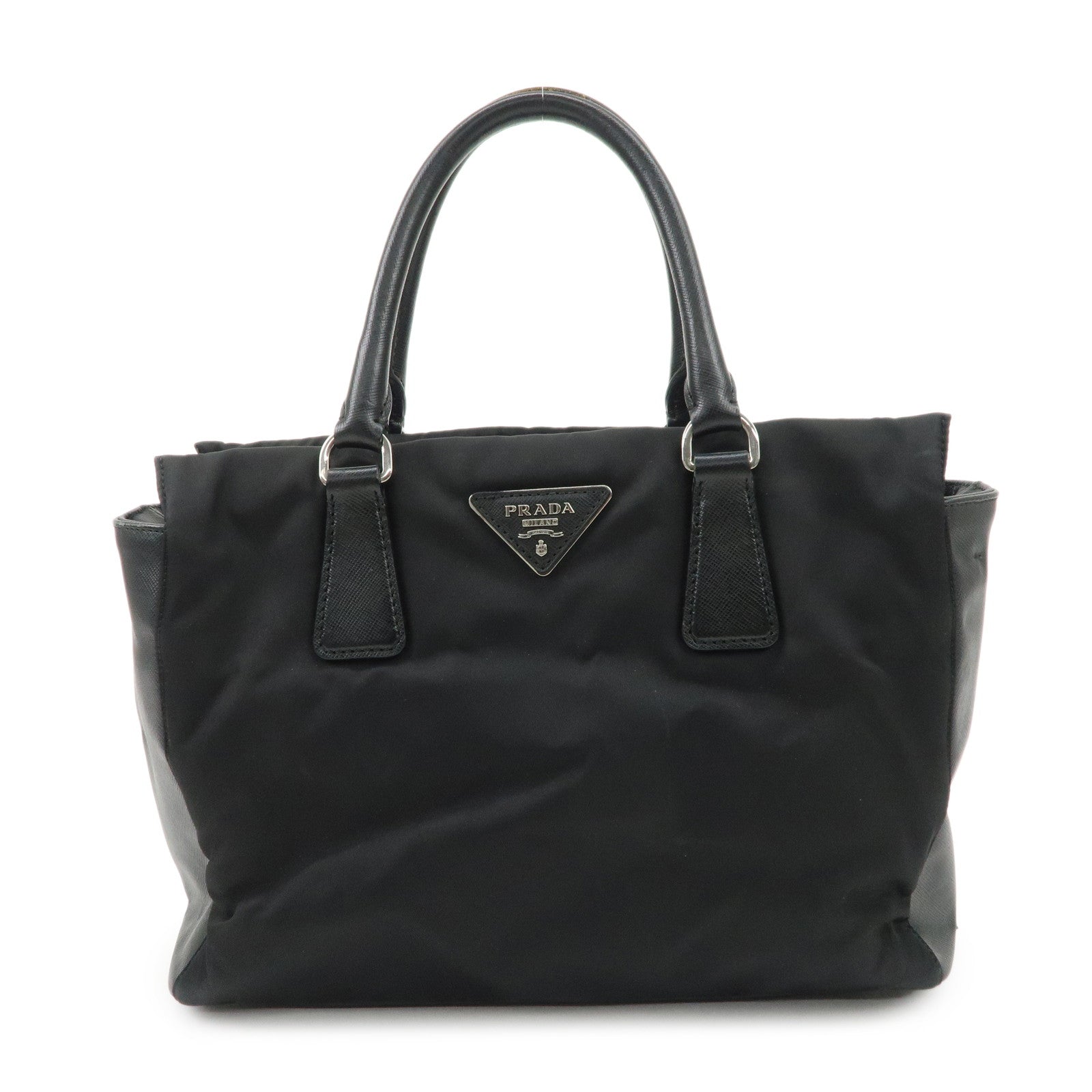 Triangle 2Way Bag Hand Bag HDW d Leather Nylon Black Handbag