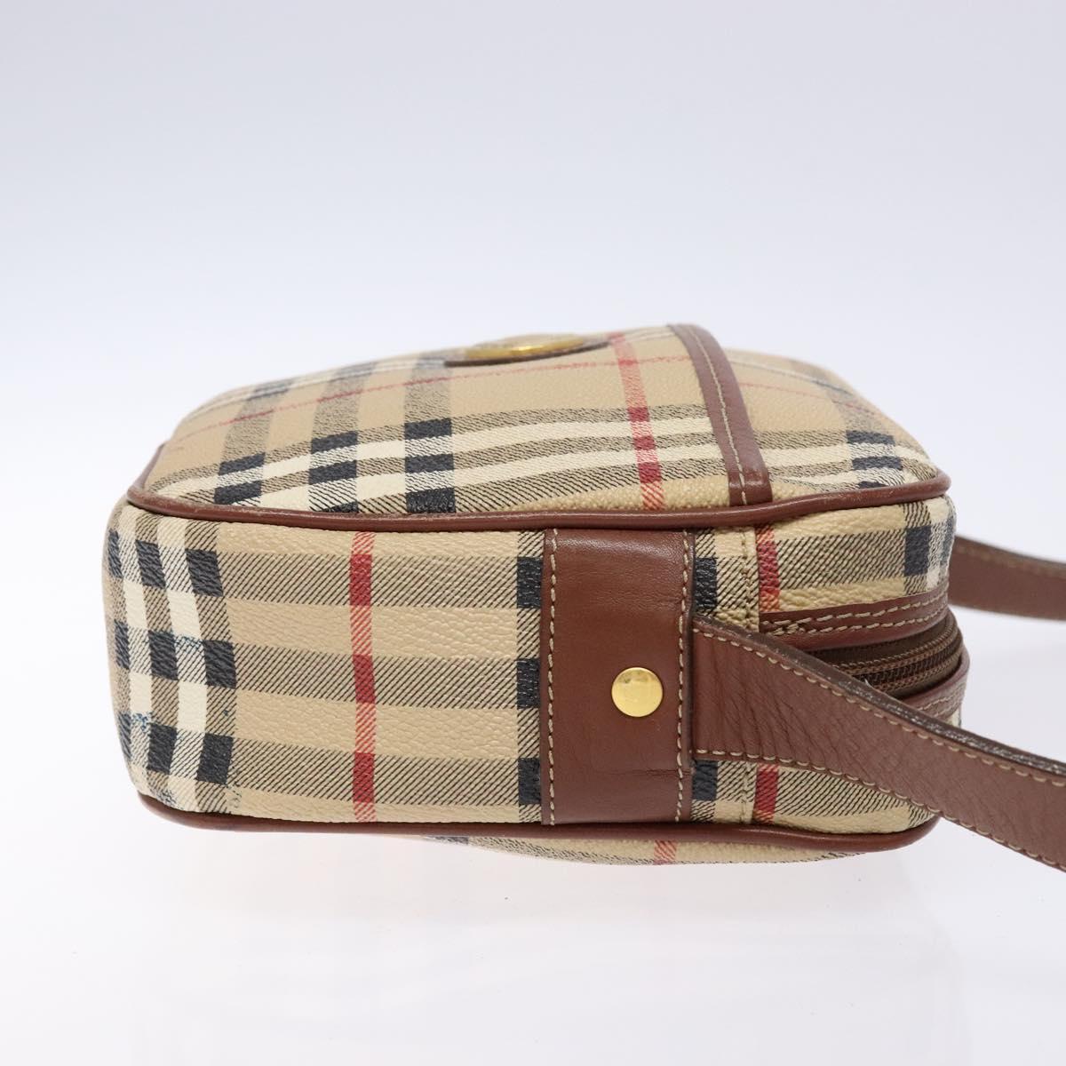 Burberry Nova Check Shoulder Bag Leather Canvas Beige